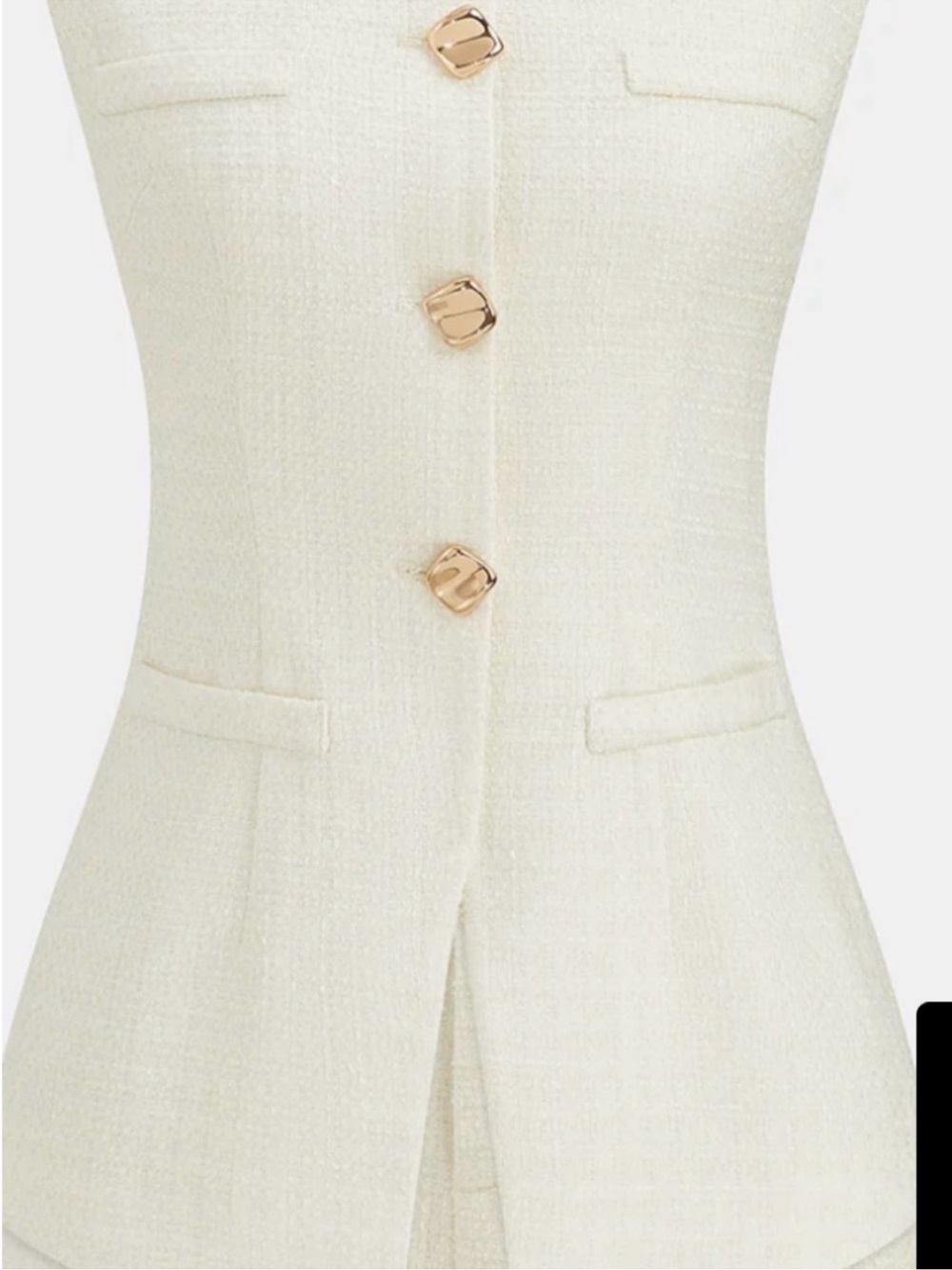 Commense metal button tweed shorts and vest set ivory NWT - Picture 5 of 10
